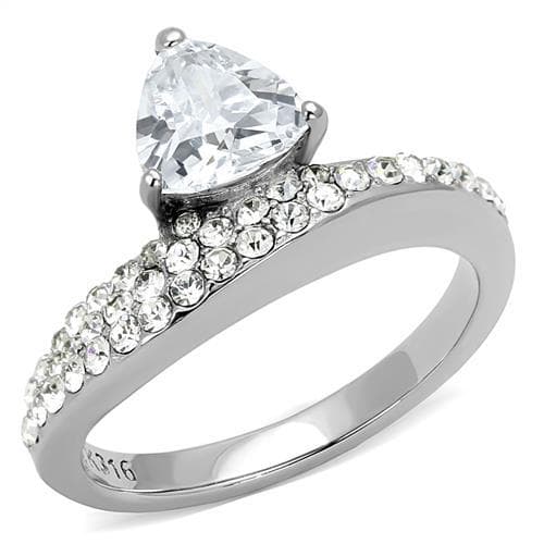 Stainless Steel CZ Trillion Pave Cathedral Solitaire Ring