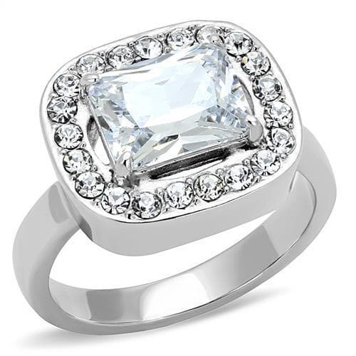 Stainless Steel CZ Radiant Cushion Halo Cocktail Ring