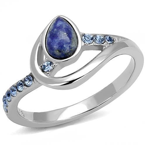 Stainless Steel Lapis Lazuli Pear Blue CZ Channel Bypass Ring