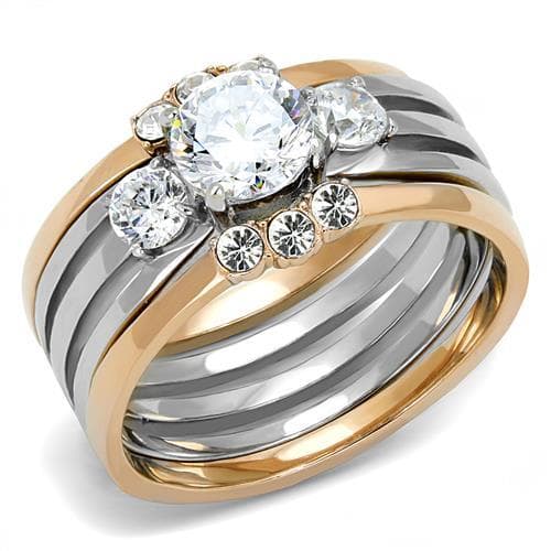 Stainless Steel Two-Tone Gold Silver CZ Round Solitaire Ring
