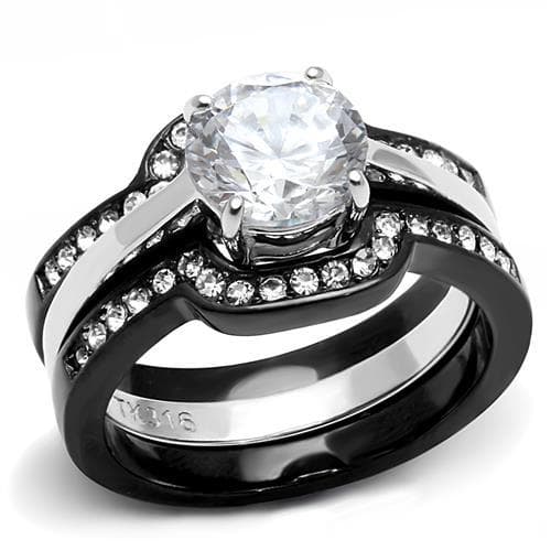 Stainless Steel Black IP CZ Round Pave Channel Solitaire Ring