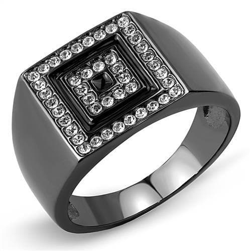 Stainless Steel Black IP Black CZ Square Halo Pave Mens Ring