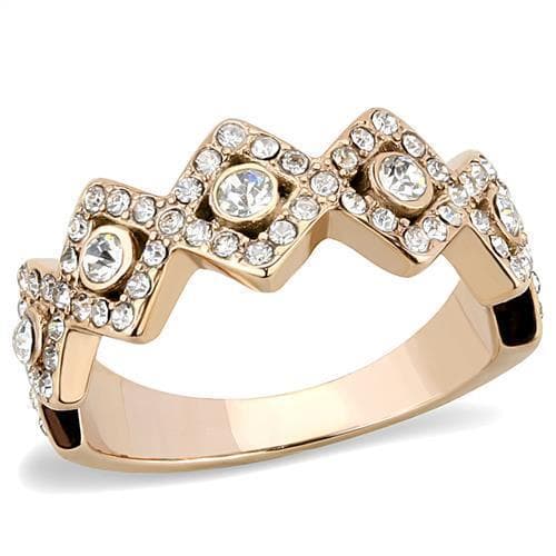 Stainless Steel Rose Gold IP CZ Pave Heartbeat Zigzag Crown Ring