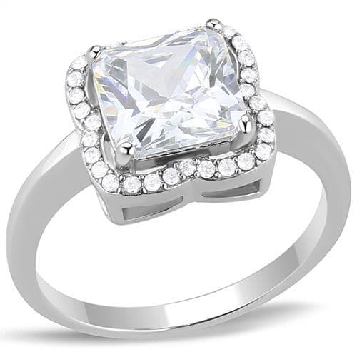 Stainless Steel CZ Princess Cushion Halo Solitaire Ring