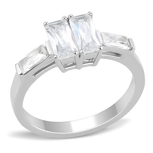 Stainless Steel CZ Emerald Baguette Step Three Stone Ring