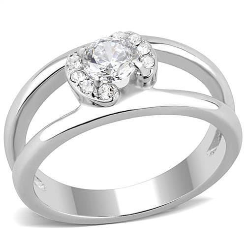 Stainless Steel CZ Round Halo Pave Split Shank Bypass Stack Ring