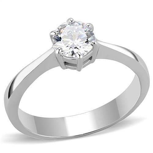 Stainless Steel CZ Round Six Prong Cathedral Solitaire Ring