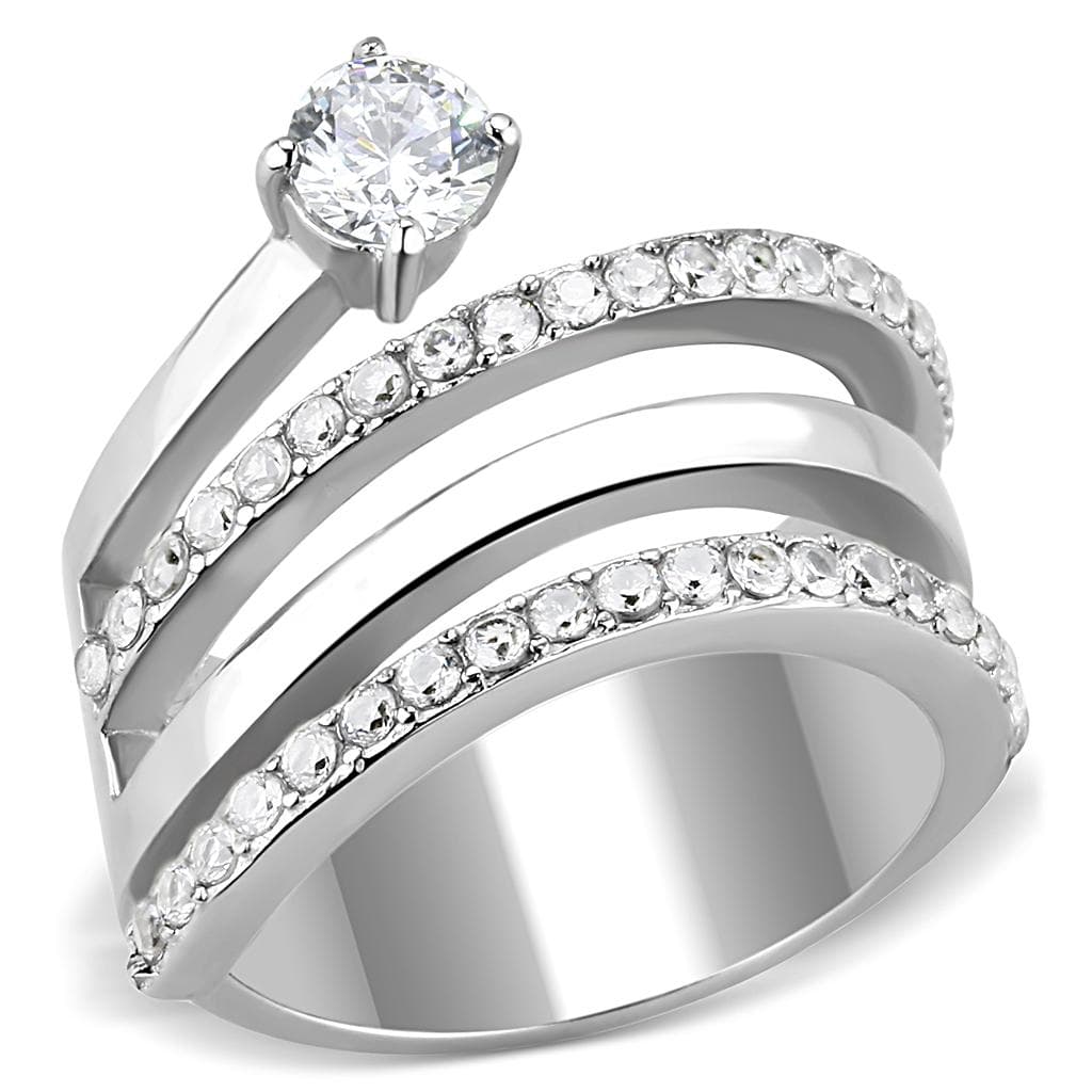 Stainless Steel CZ Round Pave Channel Solitaire Stack Ring