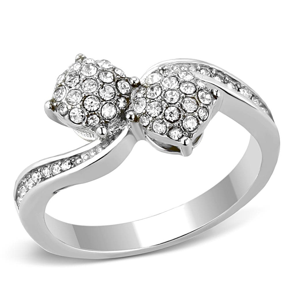 Stainless Steel CZ Pave Bow Knot Bypass Ring