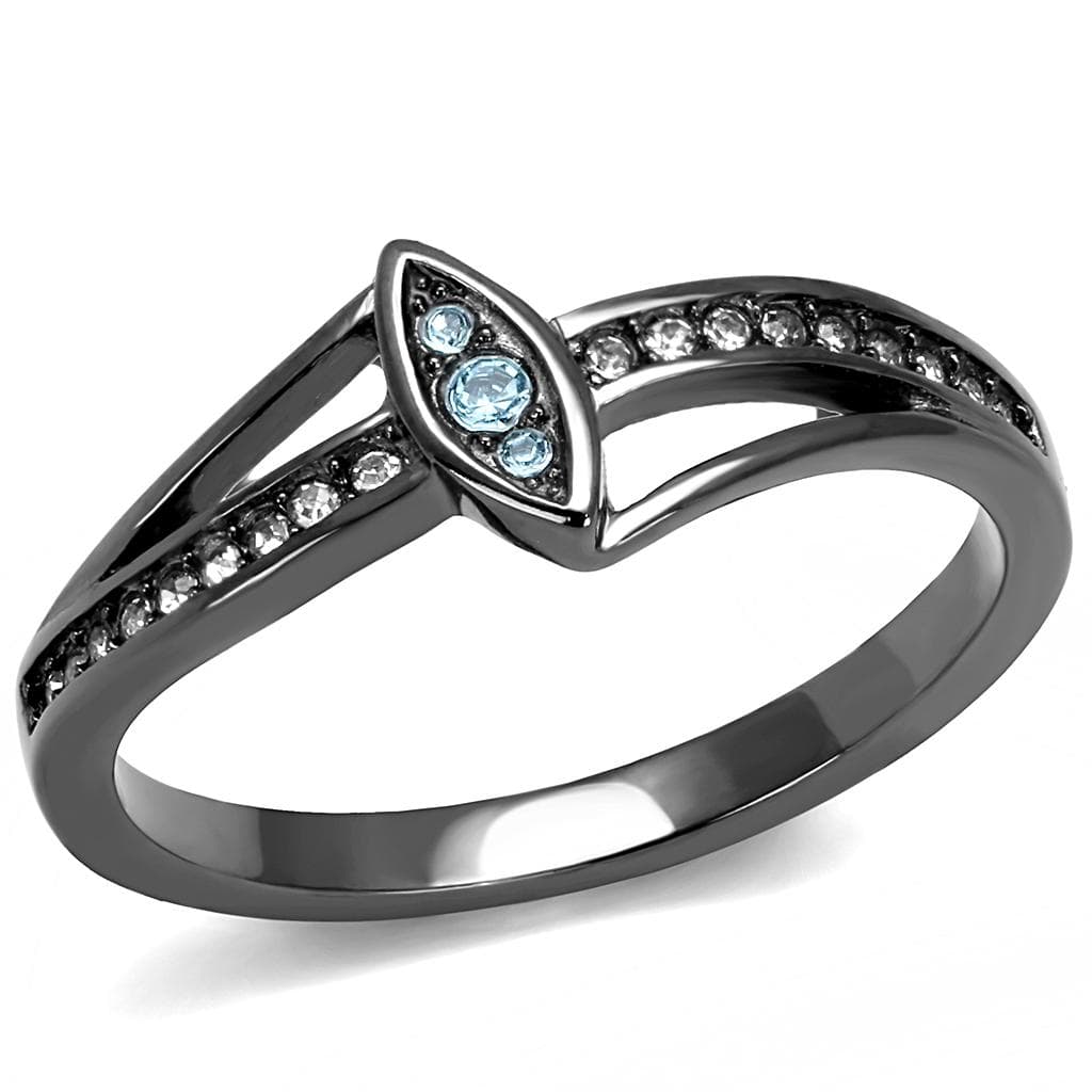 Stainless Steel Black IP Aquamarine Marquise CZ Pave Bypass Ring