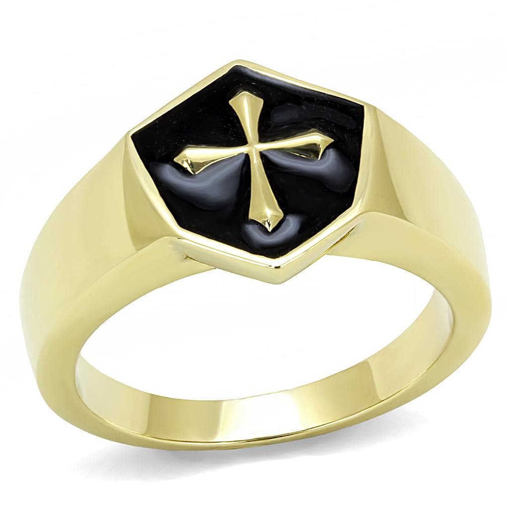 Stainless Steel Black Enamel Cross Shield