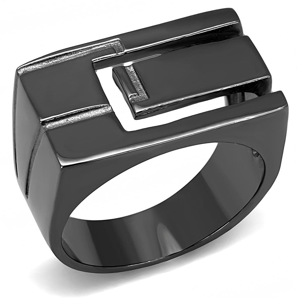 Stainless Steel Black IP Polished Geometric Flat Top Mens Ring