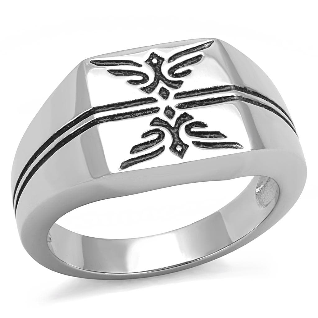 Stainless Steel Tribal Eagle Wing Carved Flat Top Mens Ring