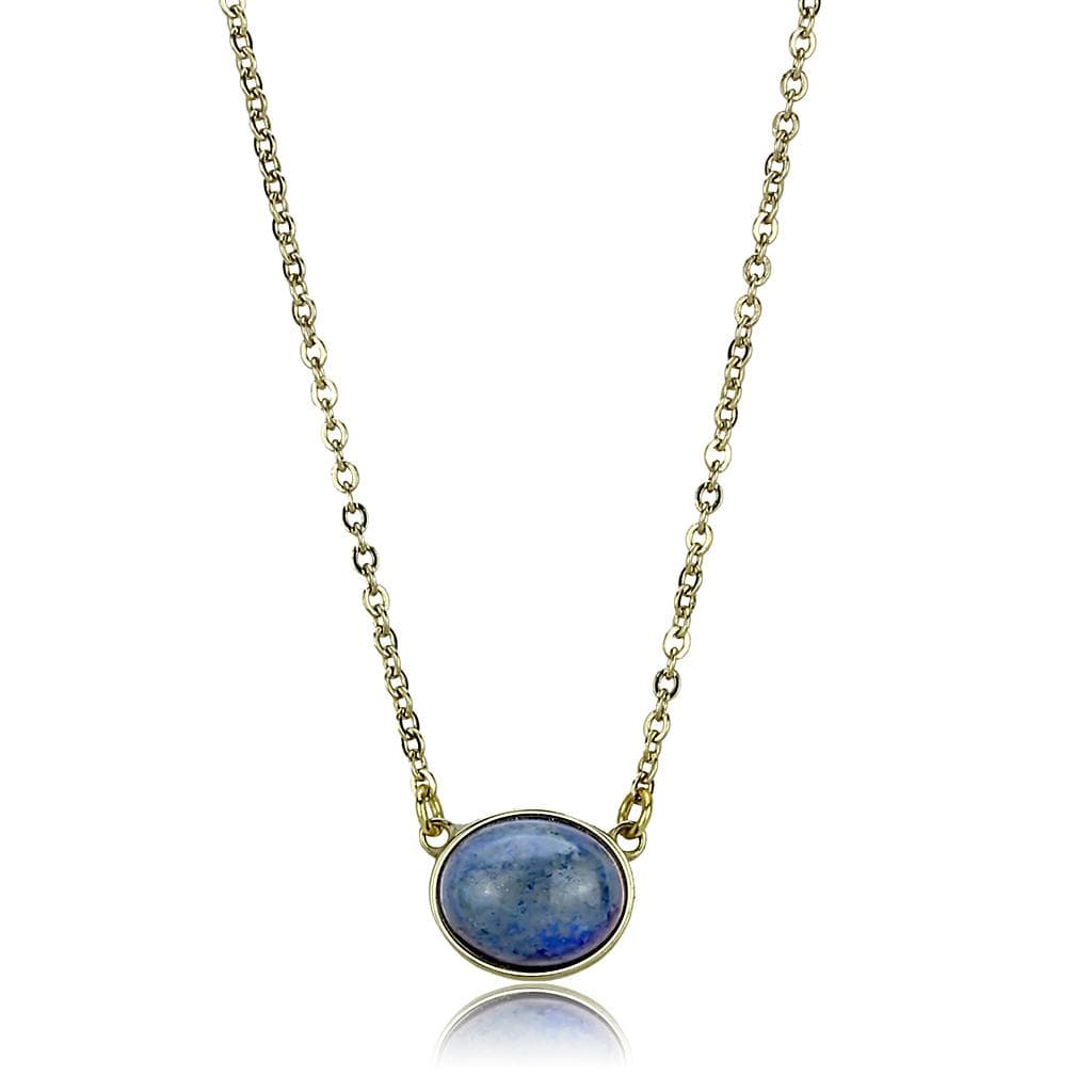 Stainless Steel Gold IP Lapis Lazuli Oval Bezel Pendant Necklace