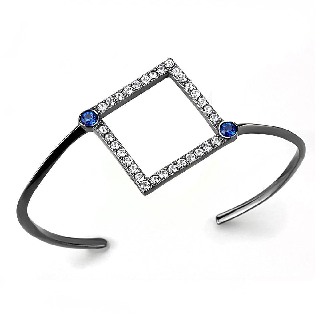 Stainless Steel Black IP CZ Pave Blue Sapphire Square Bracelet