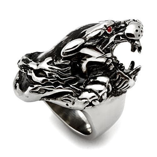 Stainless Steel Silver Red Eye Dragon Wrap Biker Ring