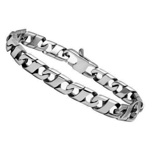 Stainless Steel Silver Polished CZ Bezel Figaro Link Bracelet