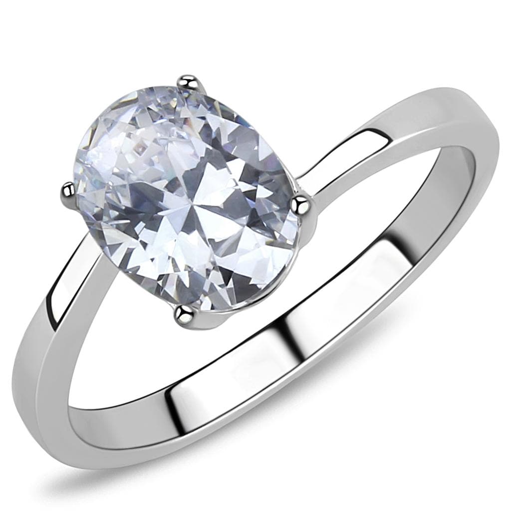 Stainless Steel CZ Oval Four Prong Solitaire Ring