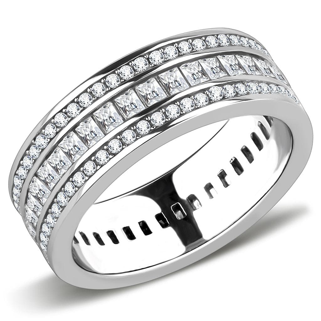 Stainless Steel CZ Pave Triple Row Eternity Band Ring
