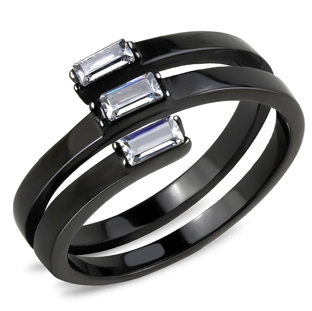 Stainless Steel Black IP CZ Baguette Split Shank Stack Ring