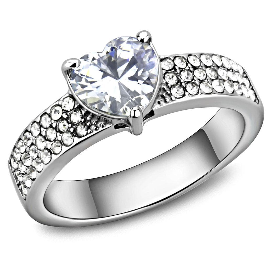 Stainless Steel CZ Round Pave Micro Pave Split Shank Ring