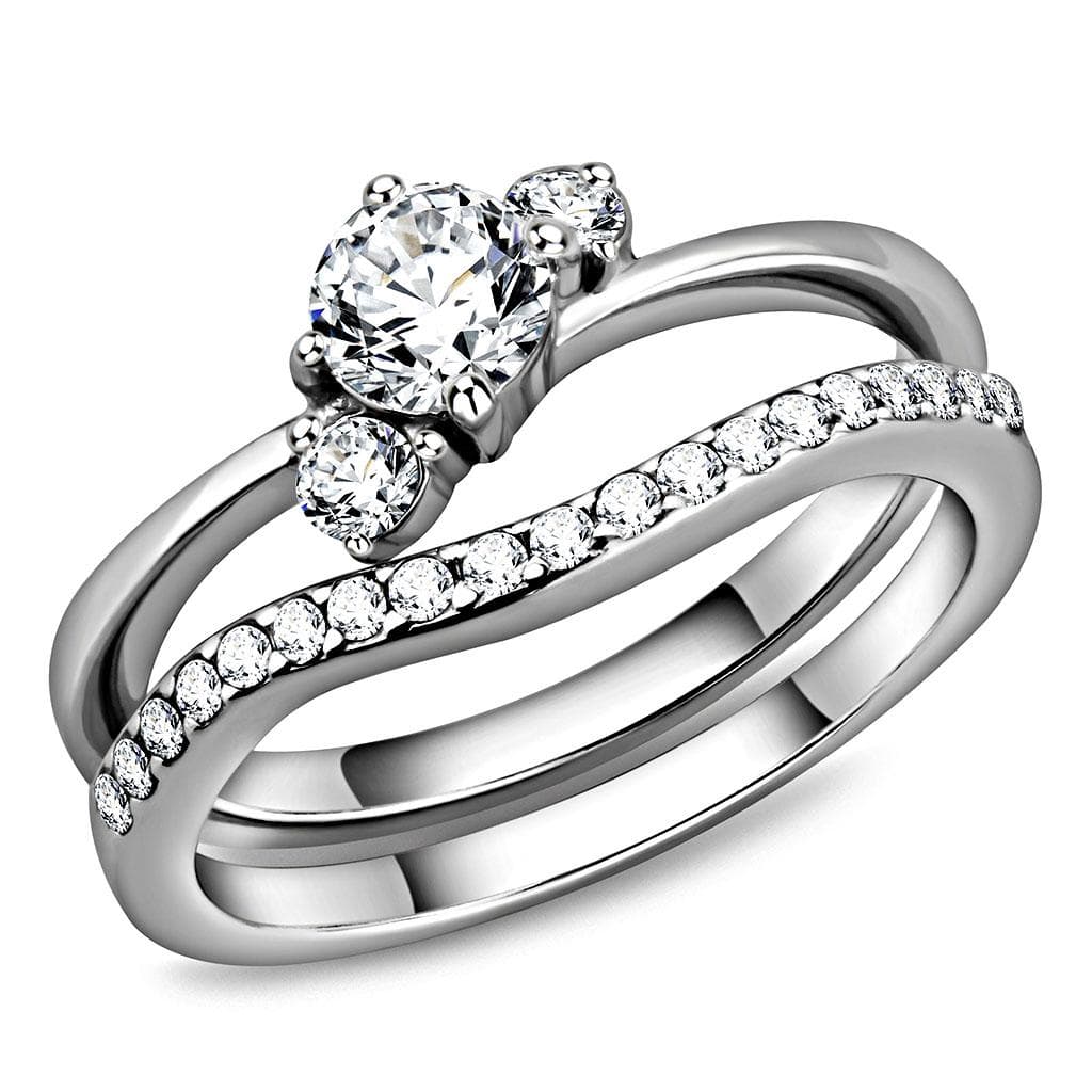 Stainless Steel CZ Round Pave Solitaire Stack Ring