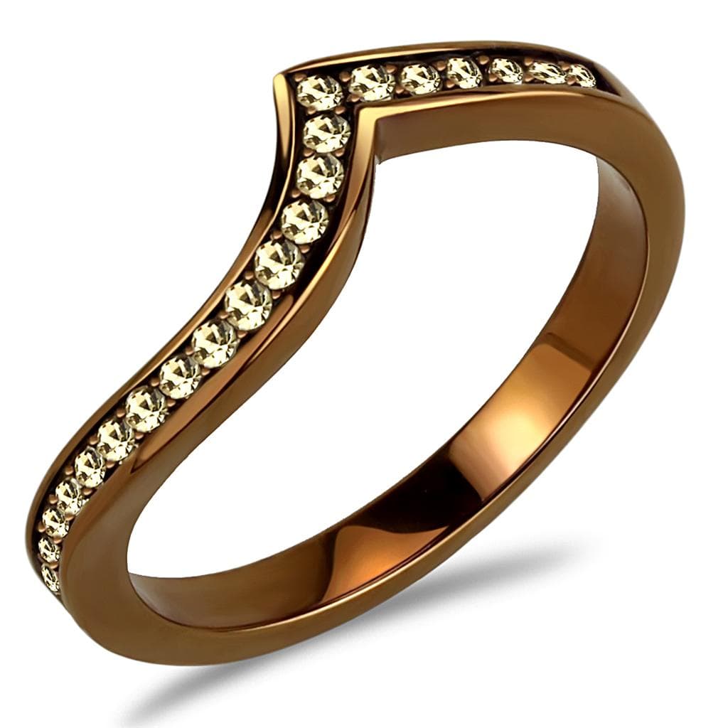 Stainless Steel Coffee Brown IP Champagne CZ Pave Curved Ring