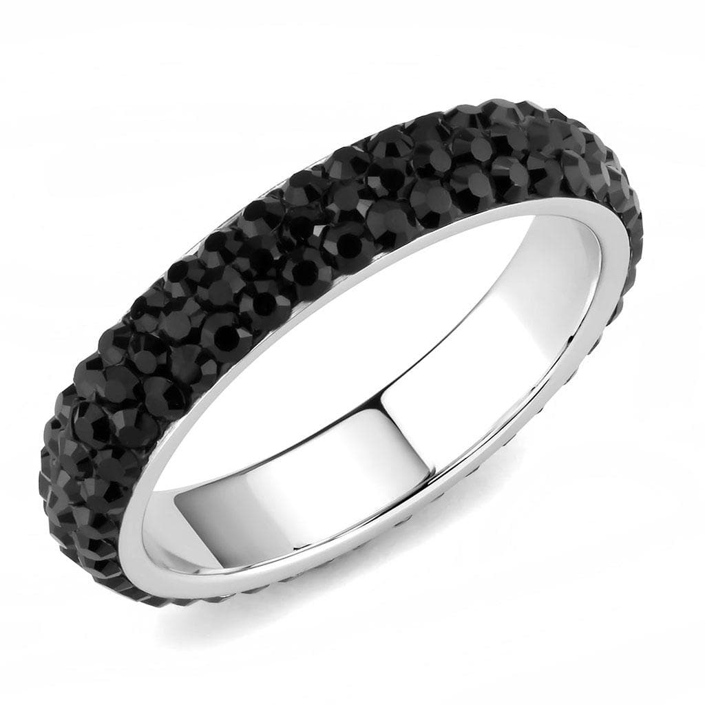 Stainless Steel Silver Black Crystal Pave Dome Eternity Band Ring