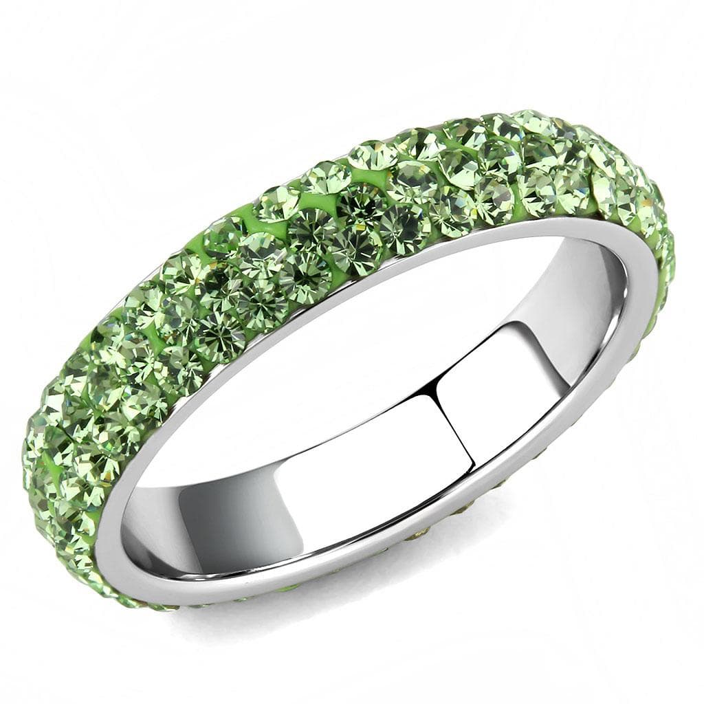Stainless Steel Silver Peridot Green Crystal Pave Dome Ring