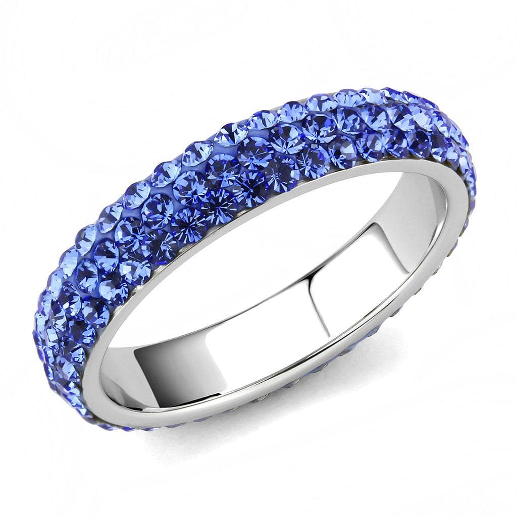 Stainless Steel Silver Tanzanite Blue Crystal Pave Dome Ring
