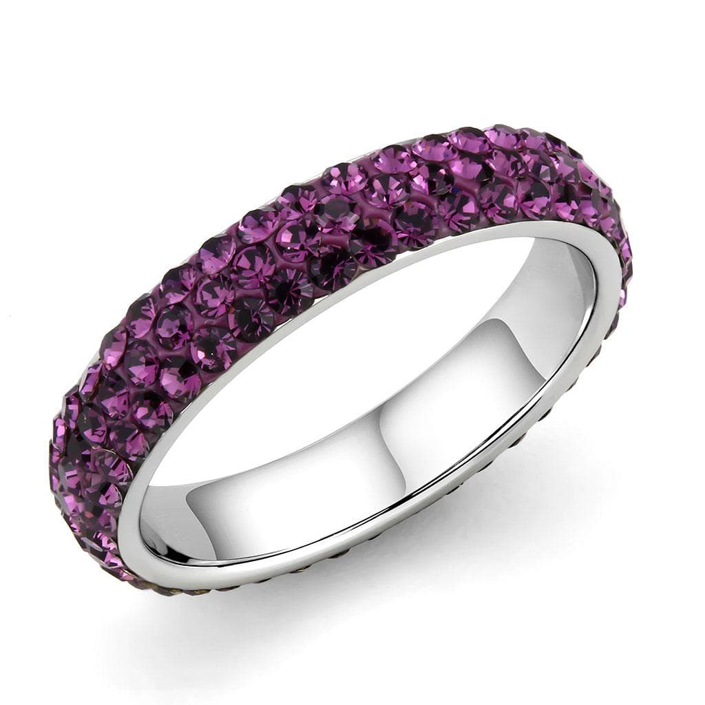 Stainless Steel Silver Fuchsia Pink Crystal Pave Dome Ring