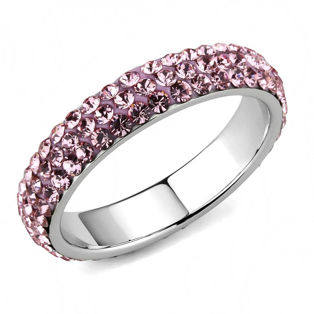 Stainless Steel Silver Light Rose Crystal Pave Dome Eternity Ring