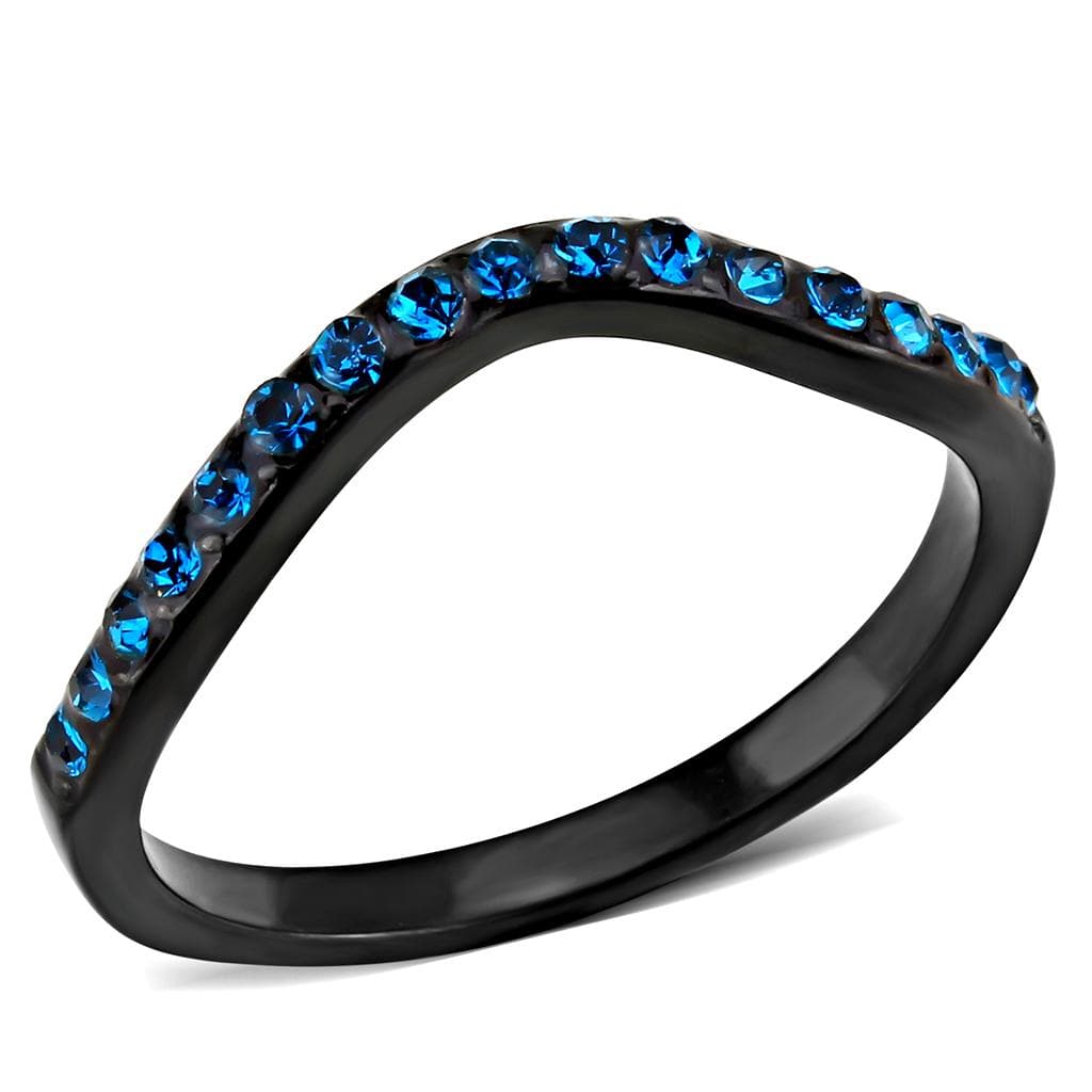 Stainless Steel Black IP Blue Zircon Crystal Channel Thin Ring