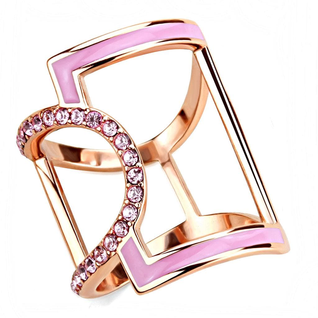Stainless Steel Rose Gold IP Pink Enamel CZ Circle Geometric Ring