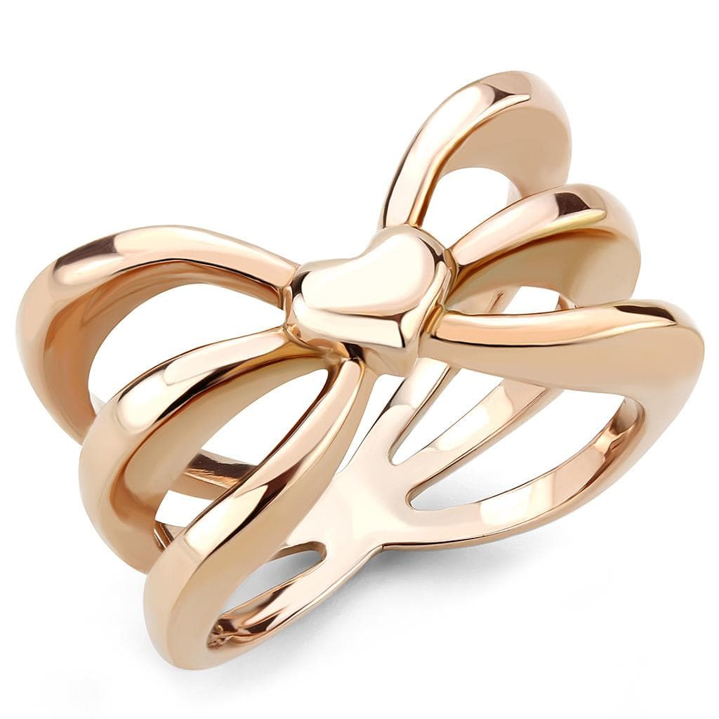 Stainless Steel Rose Gold IP Polished Bow Ribbon Open Ring