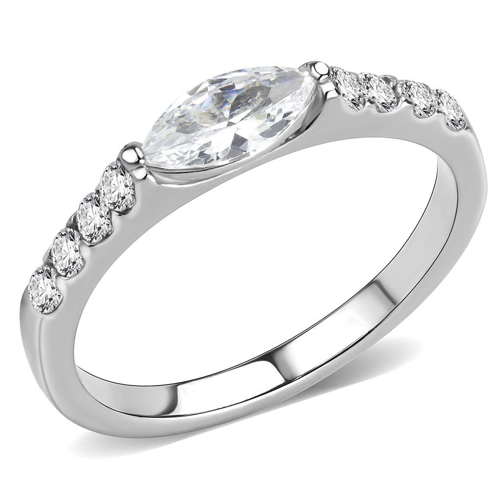 Stainless Steel CZ Marquise Pave Side Stone East West Ring