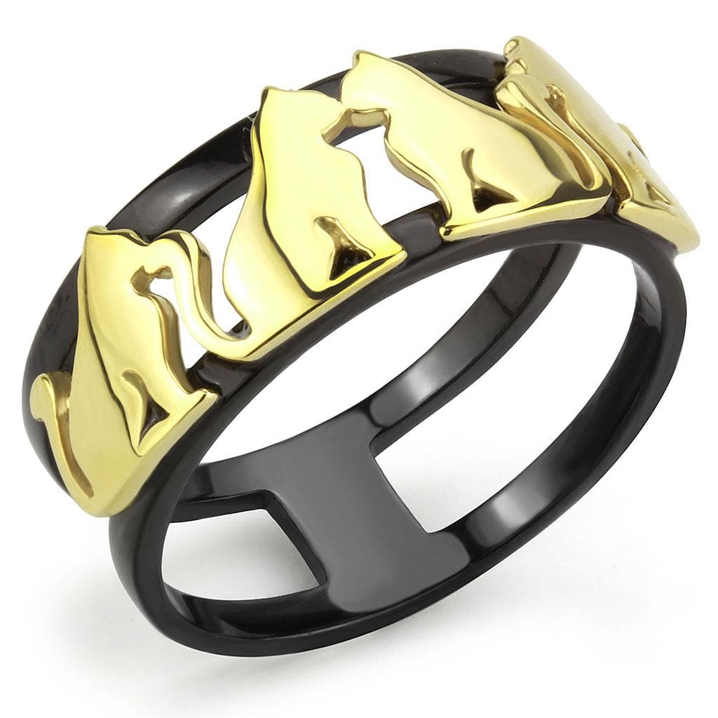 Stainless Steel Black IP Gold IP Panther Cat Cutout Ring