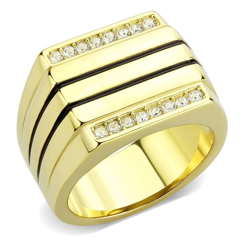 Stainless Steel Gold IP CZ Channel Row Polished Wide Mens Ring