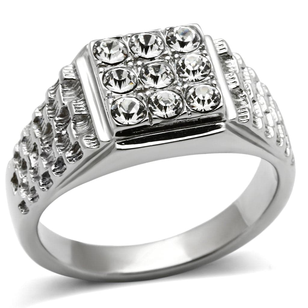 Stainless Steel CZ Round Baguette Channel Pave Wide Mens Ring