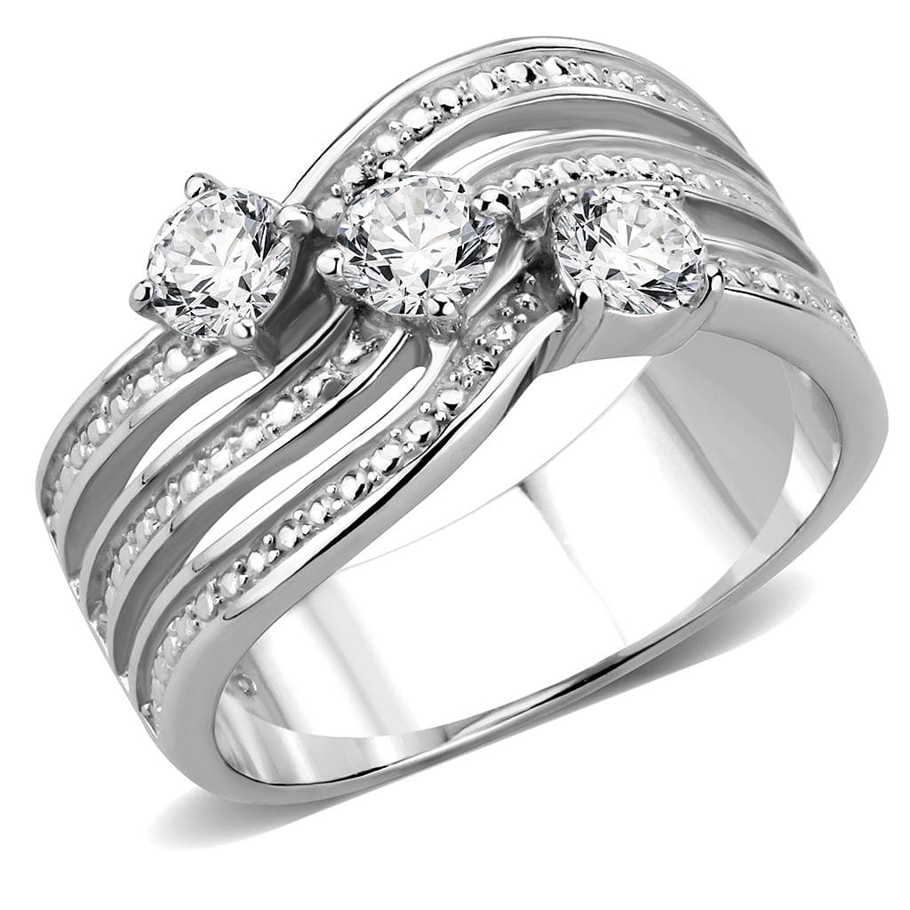 Stainless Steel CZ Round Multi Row Wire Solitaire Wide Stack Ring