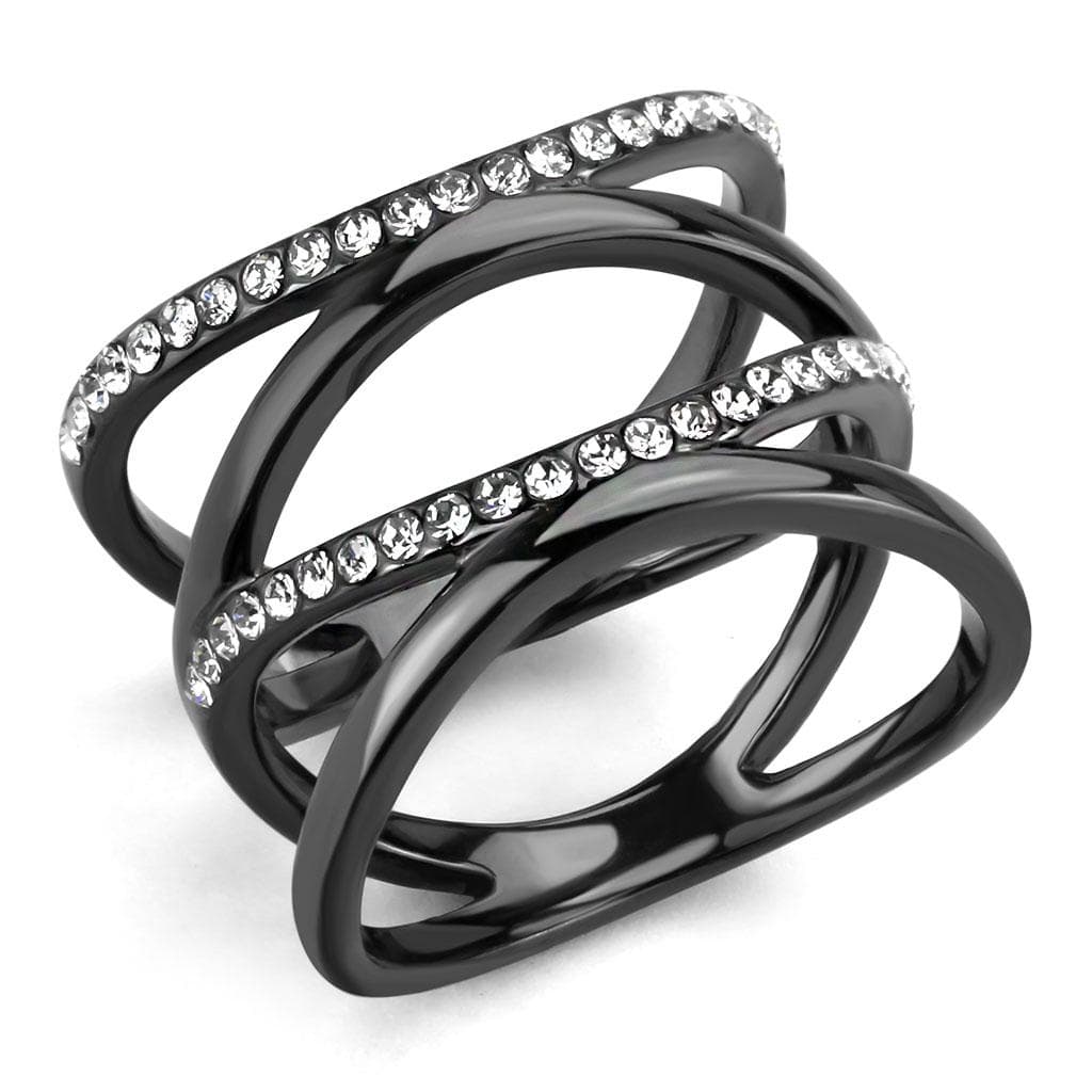 Stainless Steel Dark IP CZ Triple Band Open Wrap Ring