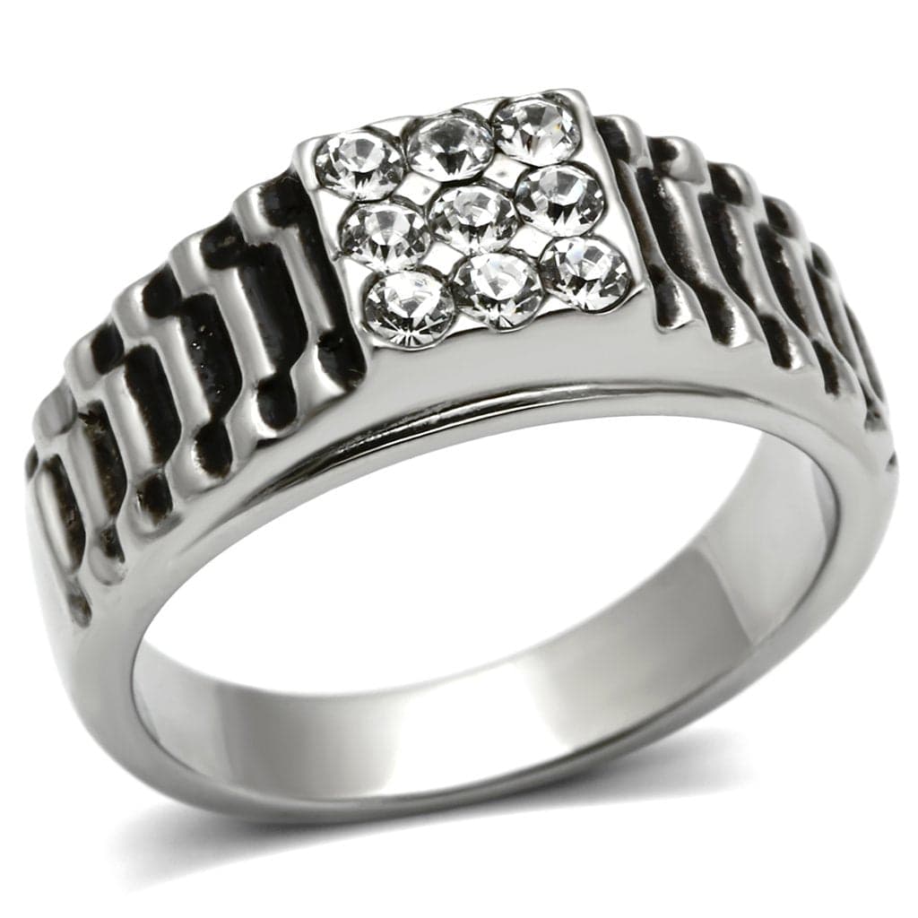 Stainless Steel Dark IP Crystal Pave Link Band Mens Ring
