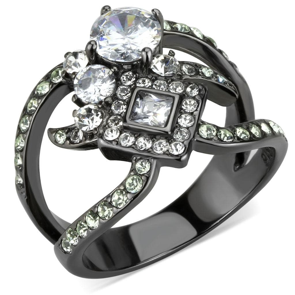 Stainless Steel Dark IP CZ Round Square Multi Stone Cocktail Ring