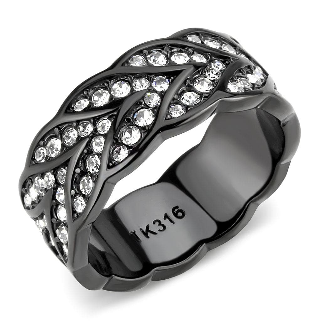 Stainless Steel Dark IP CZ Pave Twisted Wave Eternity Band Ring