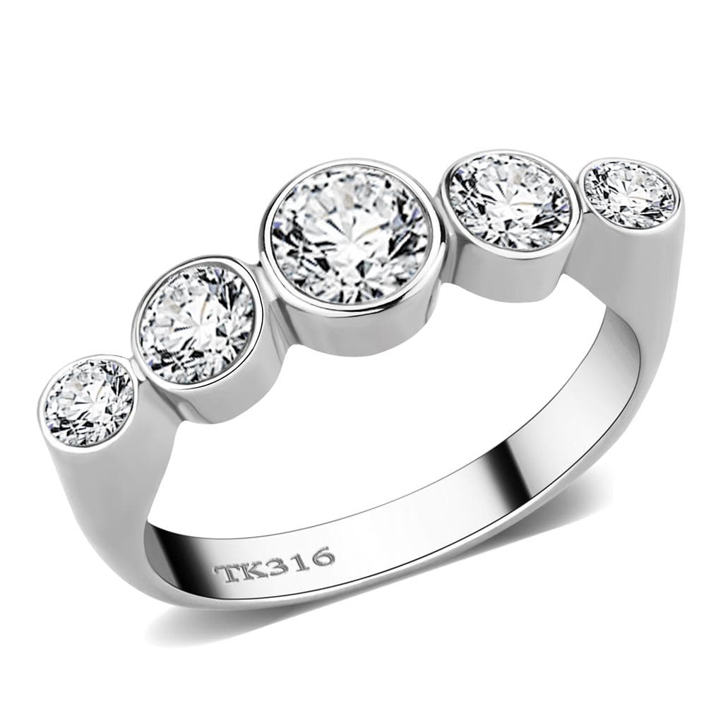 Stainless Steel Silver CZ Round Bezel Graduated Journey Ring