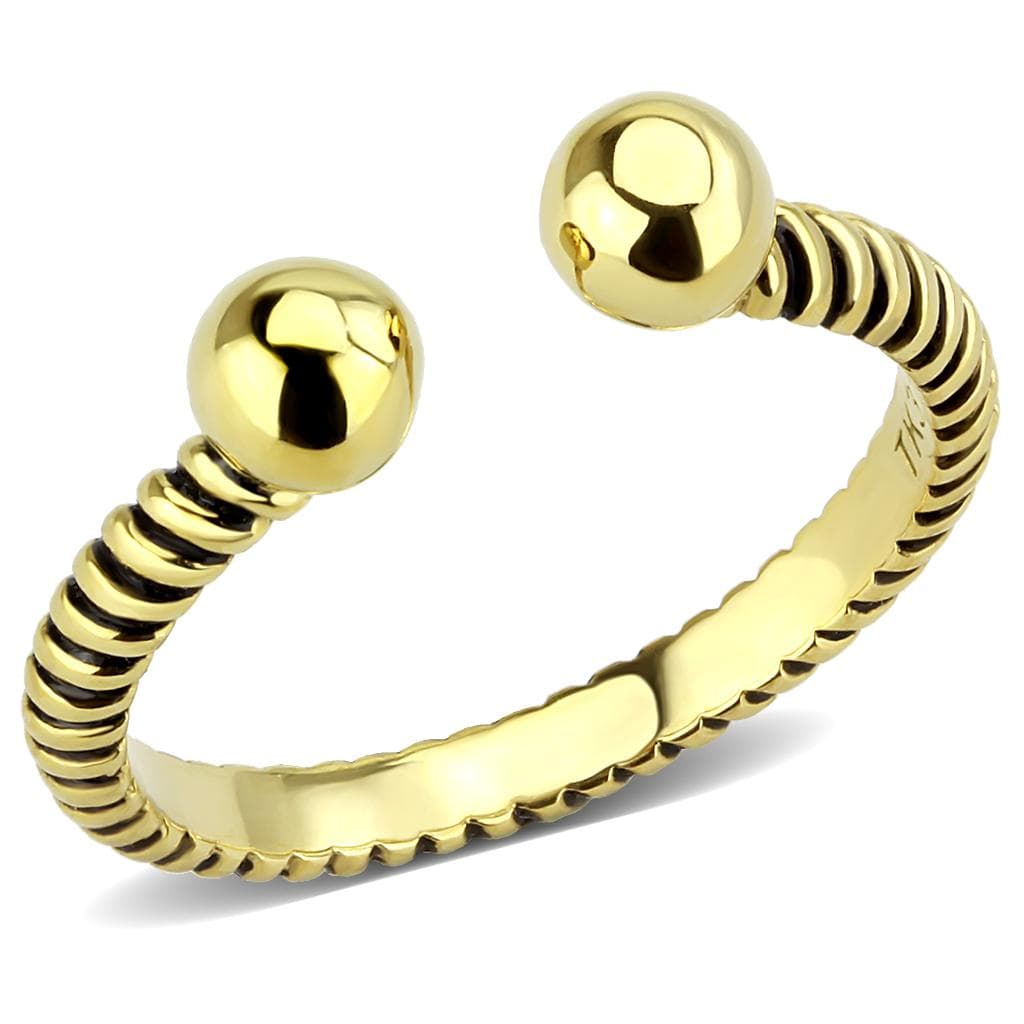 Stainless Steel Gold IP Cable Twist Ball Cuff Open Ring