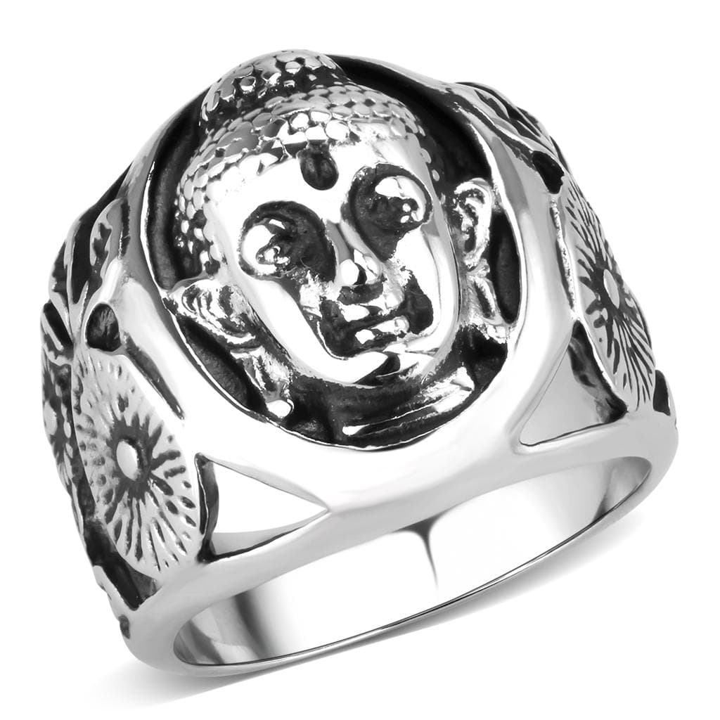Stainless Steel Skull Carved Mens Signet Ring