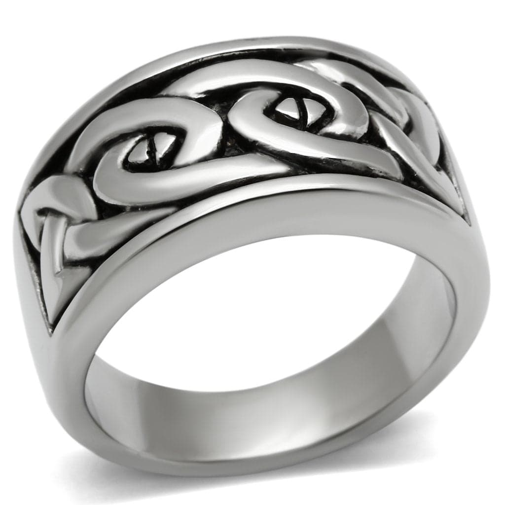 Stainless Steel Silver Celtic Knot Carved Wide Band Ring