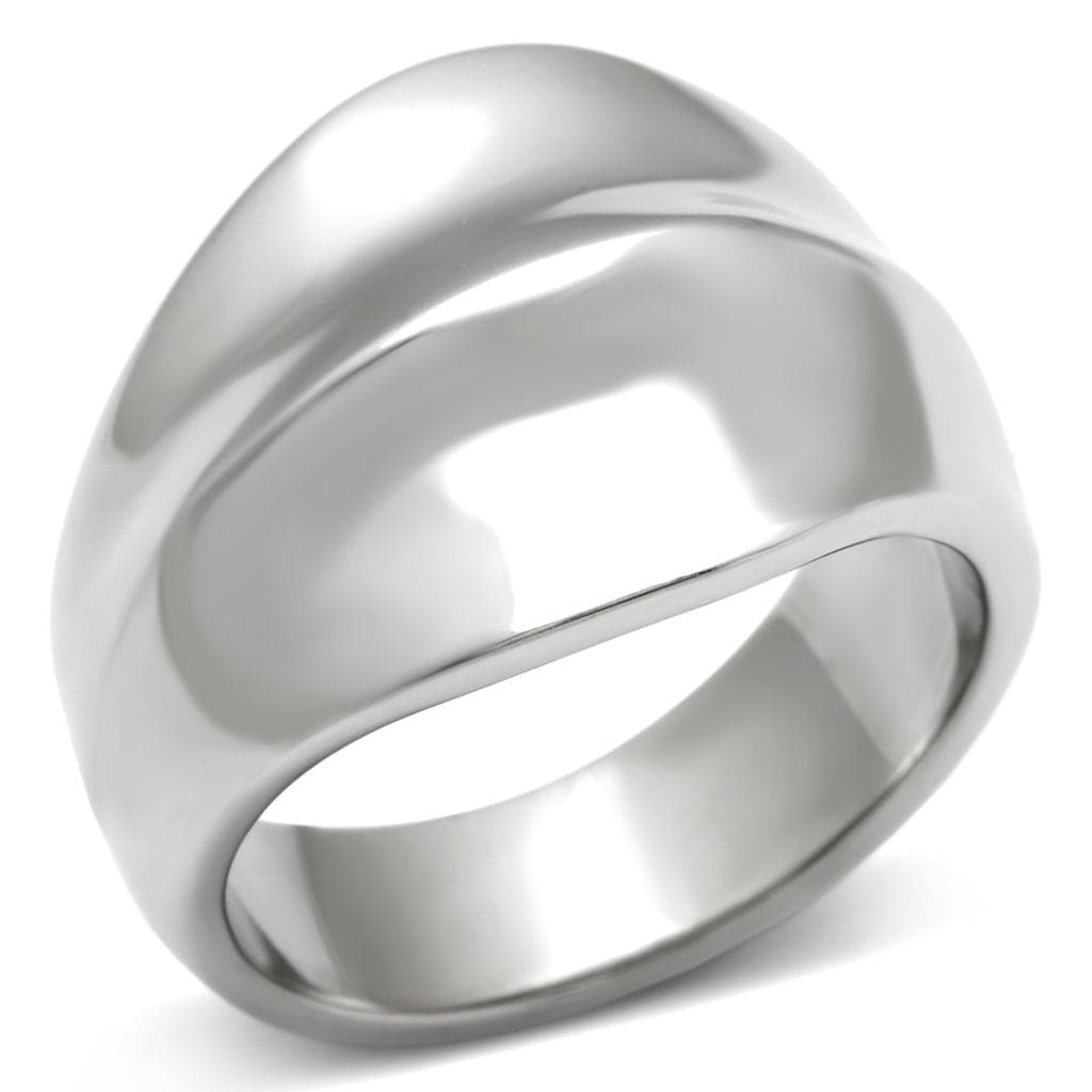 Stainless Steel Silver Polished Swoosh Wave Dome Wide Band Ring