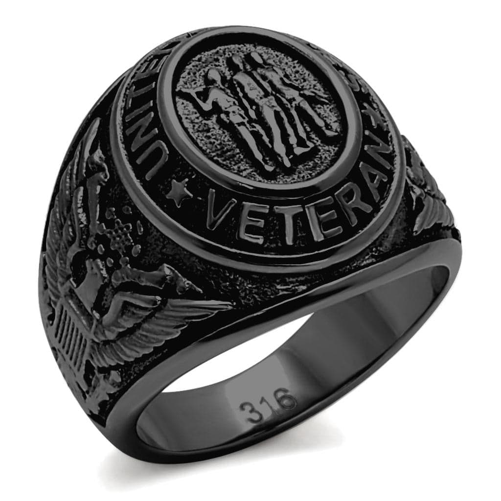 Stainless Steel Dark IP US Veteran Seal Military Signet Ring